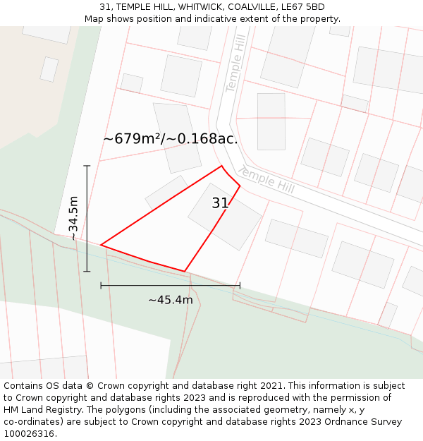 31, TEMPLE HILL, WHITWICK, COALVILLE, LE67 5BD: Plot and title map