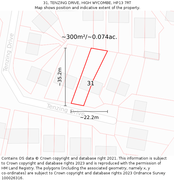 31, TENZING DRIVE, HIGH WYCOMBE, HP13 7RT: Plot and title map