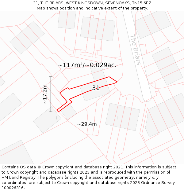 31, THE BRIARS, WEST KINGSDOWN, SEVENOAKS, TN15 6EZ: Plot and title map