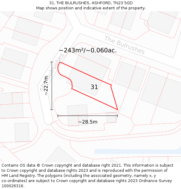 31, THE BULRUSHES, ASHFORD, TN23 5GD: Plot and title map