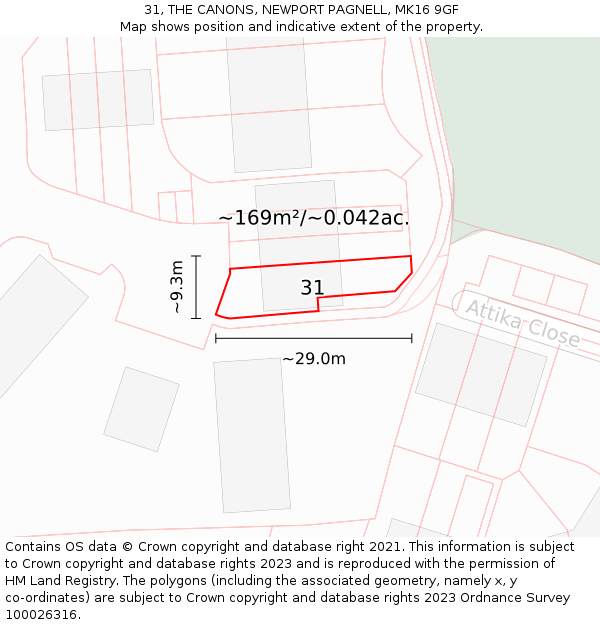 31, THE CANONS, NEWPORT PAGNELL, MK16 9GF: Plot and title map