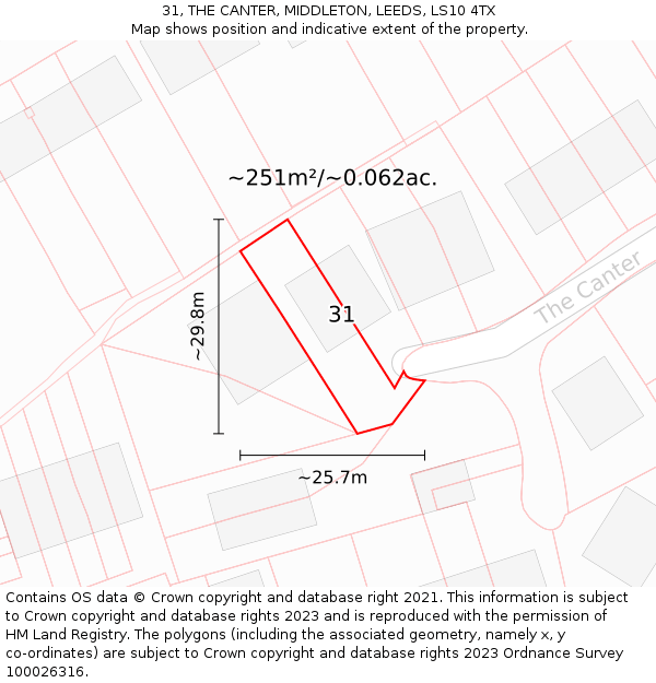 31, THE CANTER, MIDDLETON, LEEDS, LS10 4TX: Plot and title map