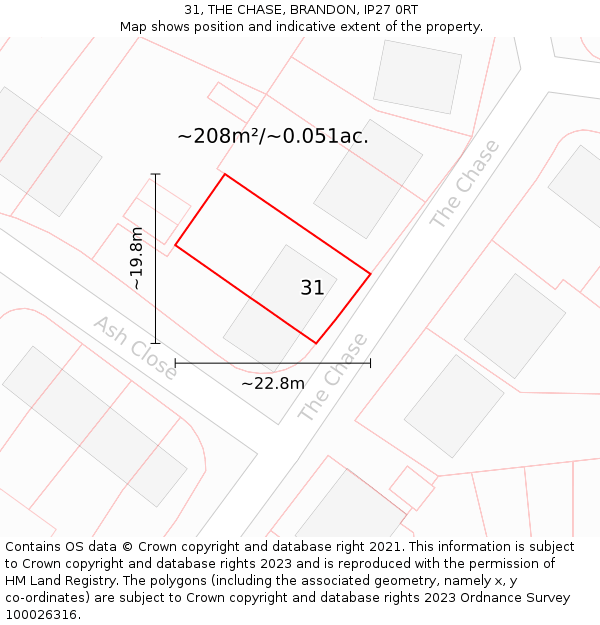 31, THE CHASE, BRANDON, IP27 0RT: Plot and title map