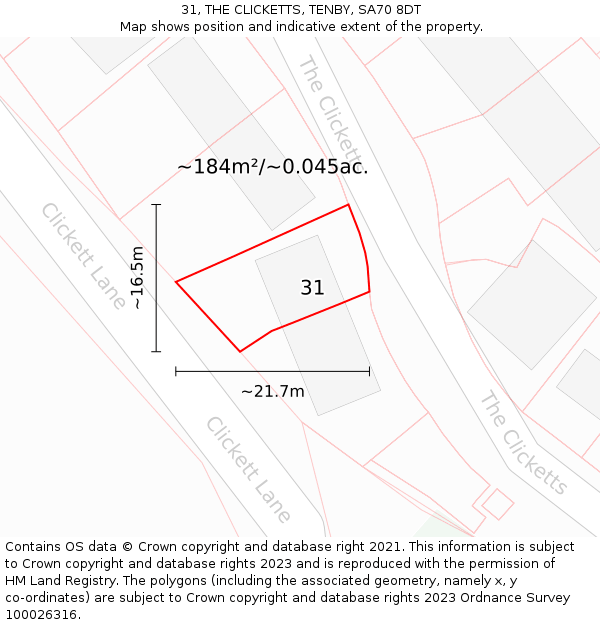 31, THE CLICKETTS, TENBY, SA70 8DT: Plot and title map