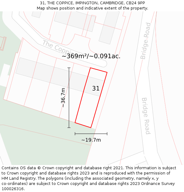 31, THE COPPICE, IMPINGTON, CAMBRIDGE, CB24 9PP: Plot and title map
