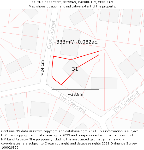 31, THE CRESCENT, BEDWAS, CAERPHILLY, CF83 8AG: Plot and title map