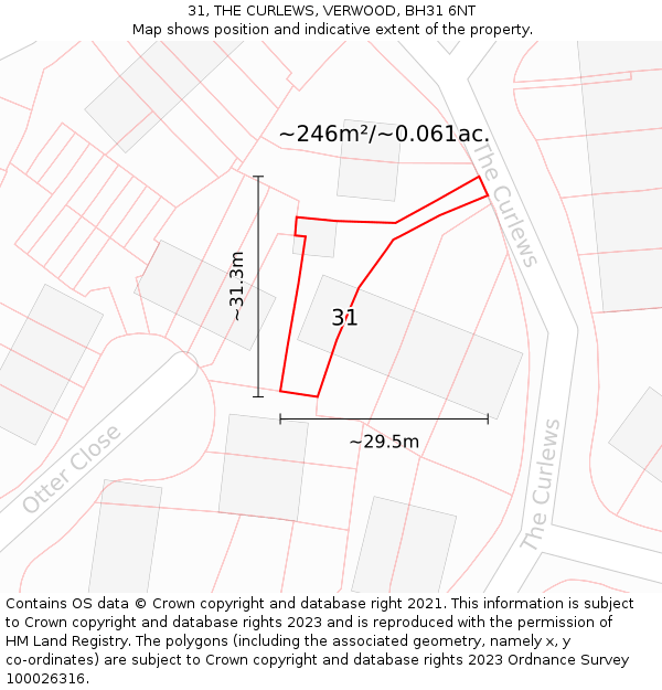 31, THE CURLEWS, VERWOOD, BH31 6NT: Plot and title map