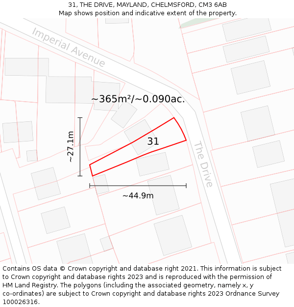 31, THE DRIVE, MAYLAND, CHELMSFORD, CM3 6AB: Plot and title map