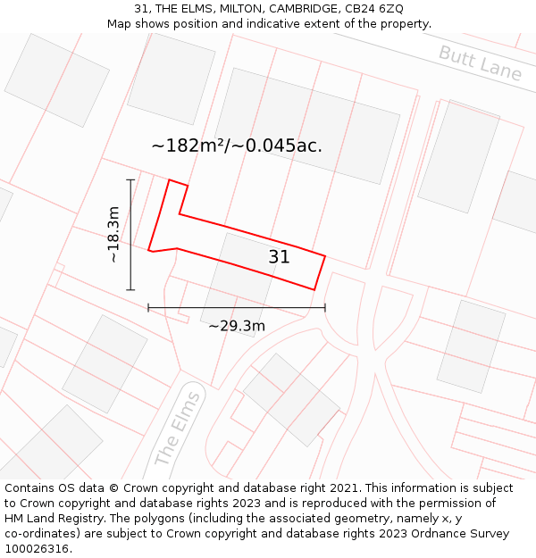 31, THE ELMS, MILTON, CAMBRIDGE, CB24 6ZQ: Plot and title map