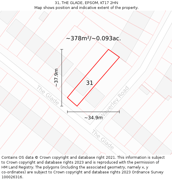 31, THE GLADE, EPSOM, KT17 2HN: Plot and title map