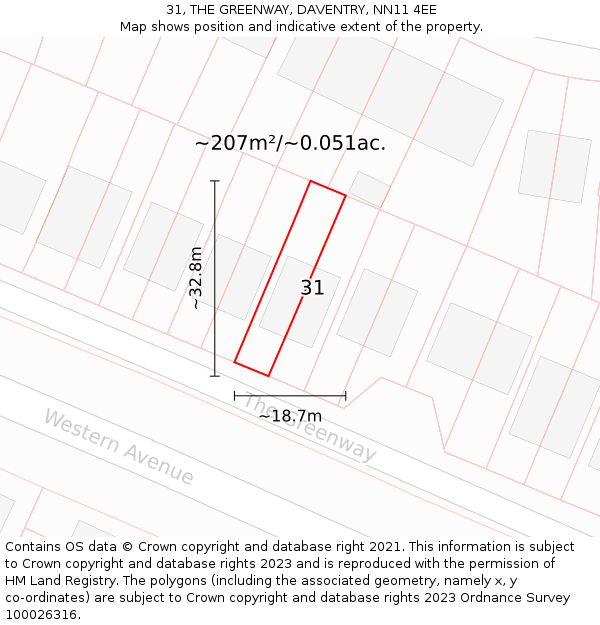 31, THE GREENWAY, DAVENTRY, NN11 4EE: Plot and title map