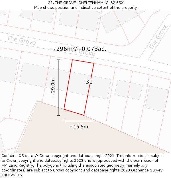 31, THE GROVE, CHELTENHAM, GL52 6SX: Plot and title map