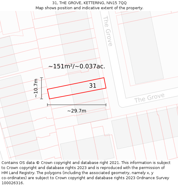 31, THE GROVE, KETTERING, NN15 7QQ: Plot and title map