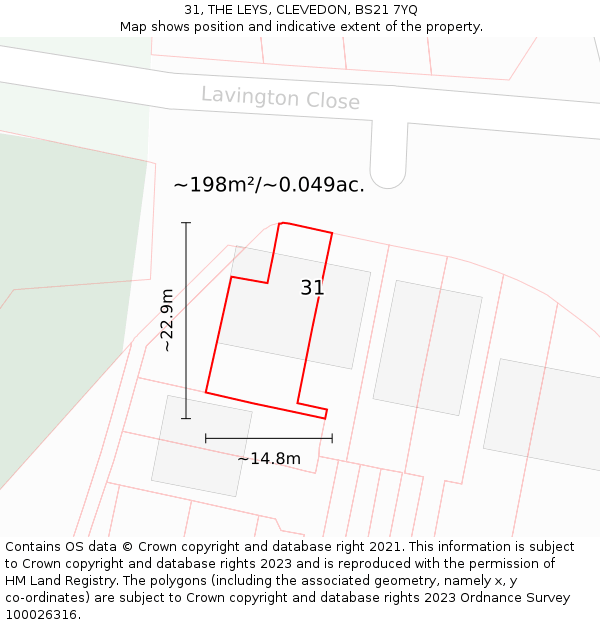 31, THE LEYS, CLEVEDON, BS21 7YQ: Plot and title map