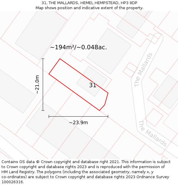 31, THE MALLARDS, HEMEL HEMPSTEAD, HP3 9DP: Plot and title map