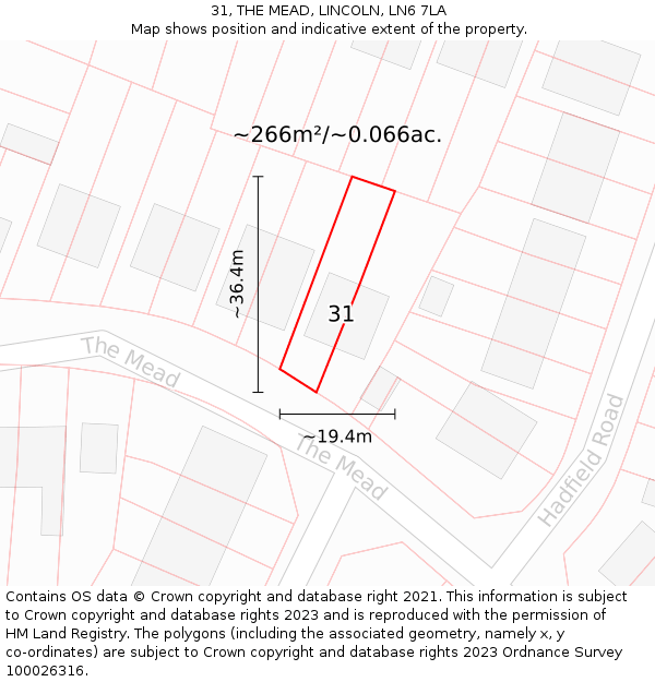 31, THE MEAD, LINCOLN, LN6 7LA: Plot and title map