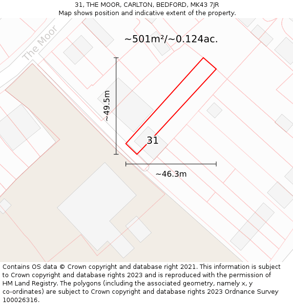 31, THE MOOR, CARLTON, BEDFORD, MK43 7JR: Plot and title map