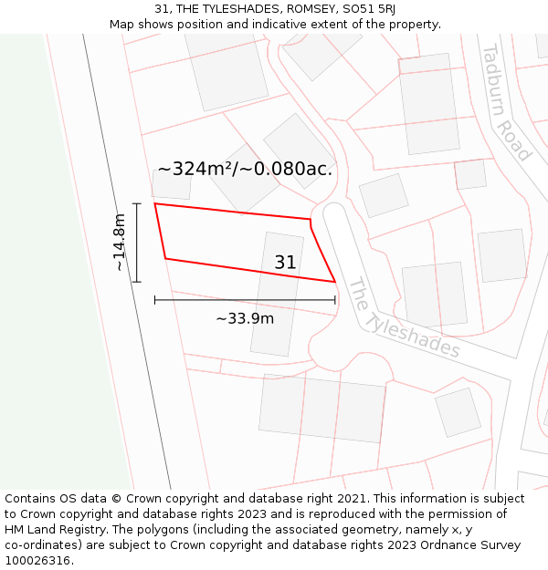 31, THE TYLESHADES, ROMSEY, SO51 5RJ: Plot and title map