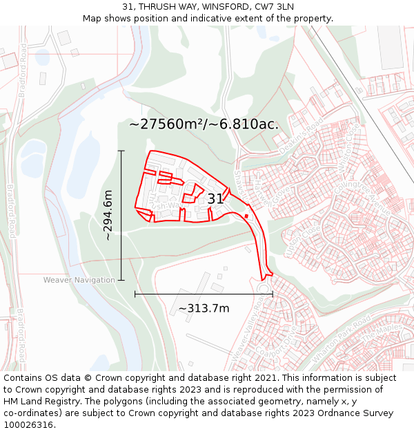 31, THRUSH WAY, WINSFORD, CW7 3LN: Plot and title map