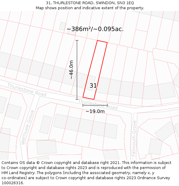 31, THURLESTONE ROAD, SWINDON, SN3 1EQ: Plot and title map