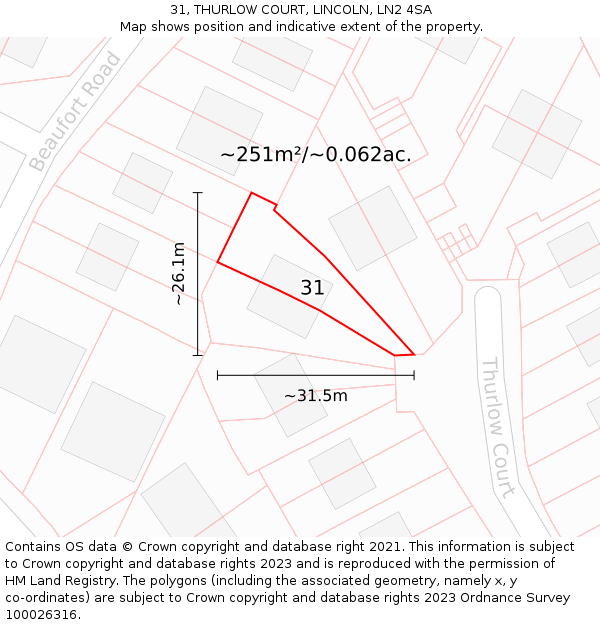 31, THURLOW COURT, LINCOLN, LN2 4SA: Plot and title map