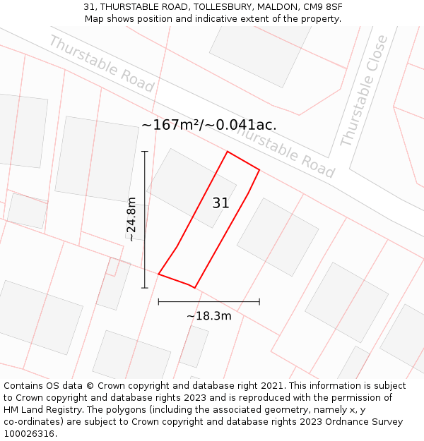 31, THURSTABLE ROAD, TOLLESBURY, MALDON, CM9 8SF: Plot and title map