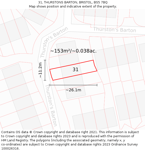 31, THURSTONS BARTON, BRISTOL, BS5 7BQ: Plot and title map