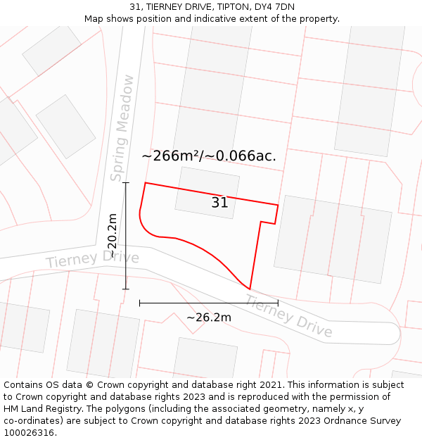 31, TIERNEY DRIVE, TIPTON, DY4 7DN: Plot and title map