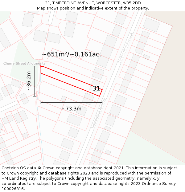 31, TIMBERDINE AVENUE, WORCESTER, WR5 2BD: Plot and title map