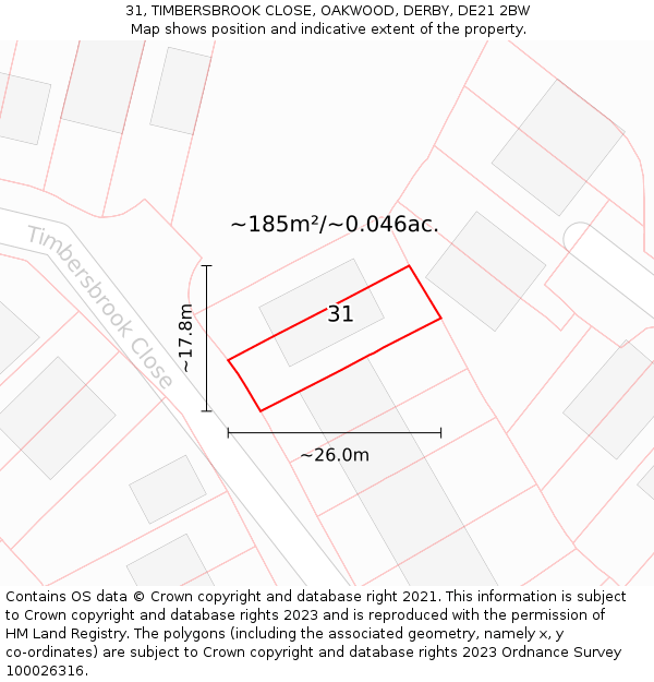 31, TIMBERSBROOK CLOSE, OAKWOOD, DERBY, DE21 2BW: Plot and title map