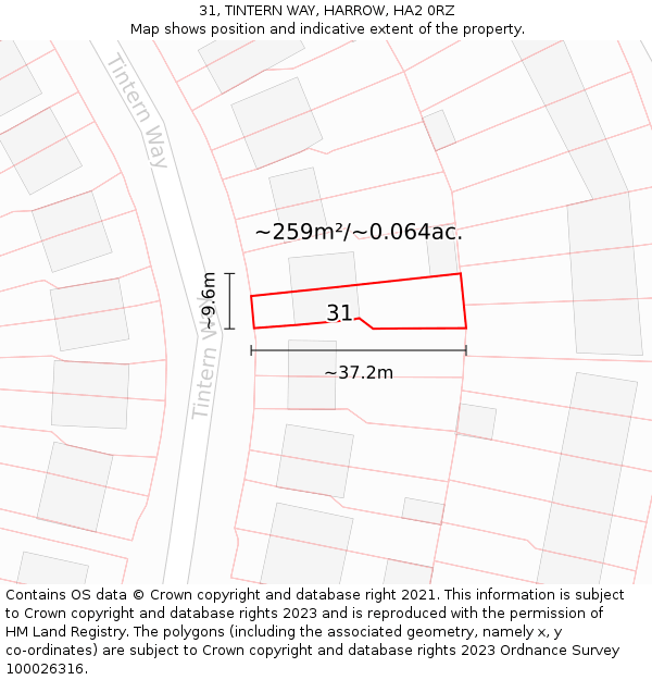 31, TINTERN WAY, HARROW, HA2 0RZ: Plot and title map