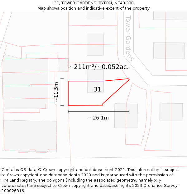 31, TOWER GARDENS, RYTON, NE40 3RR: Plot and title map