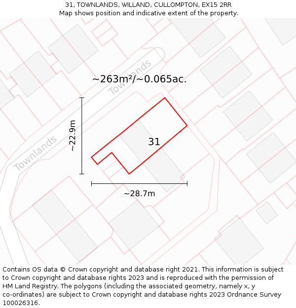 31, TOWNLANDS, WILLAND, CULLOMPTON, EX15 2RR: Plot and title map