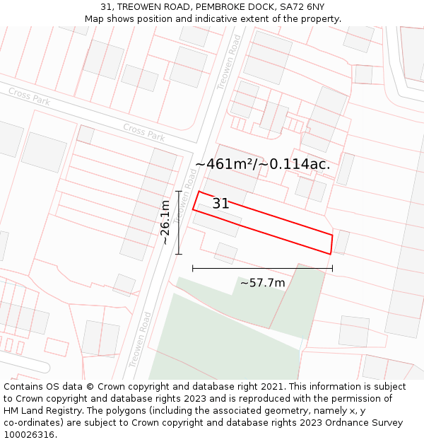 31, TREOWEN ROAD, PEMBROKE DOCK, SA72 6NY: Plot and title map