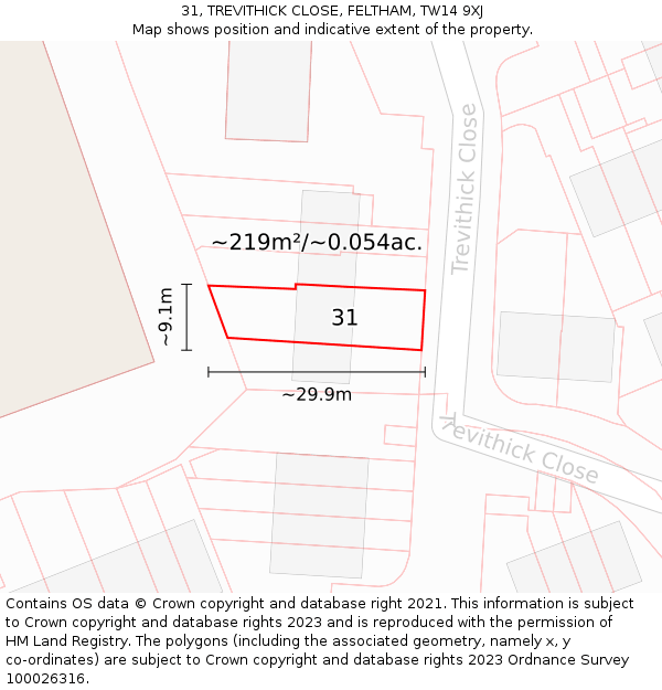 31, TREVITHICK CLOSE, FELTHAM, TW14 9XJ: Plot and title map