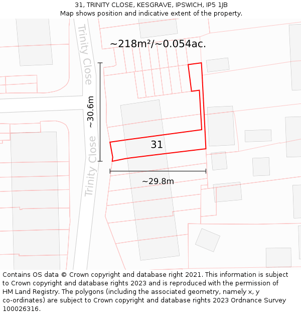 31, TRINITY CLOSE, KESGRAVE, IPSWICH, IP5 1JB: Plot and title map