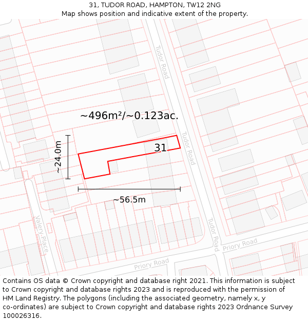 31, TUDOR ROAD, HAMPTON, TW12 2NG: Plot and title map