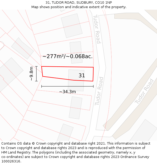 31, TUDOR ROAD, SUDBURY, CO10 1NP: Plot and title map