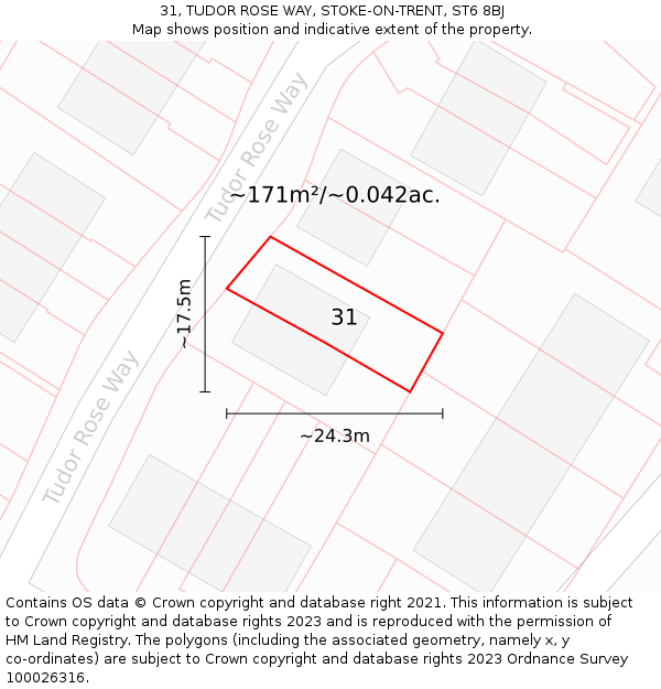 31, TUDOR ROSE WAY, STOKE-ON-TRENT, ST6 8BJ: Plot and title map