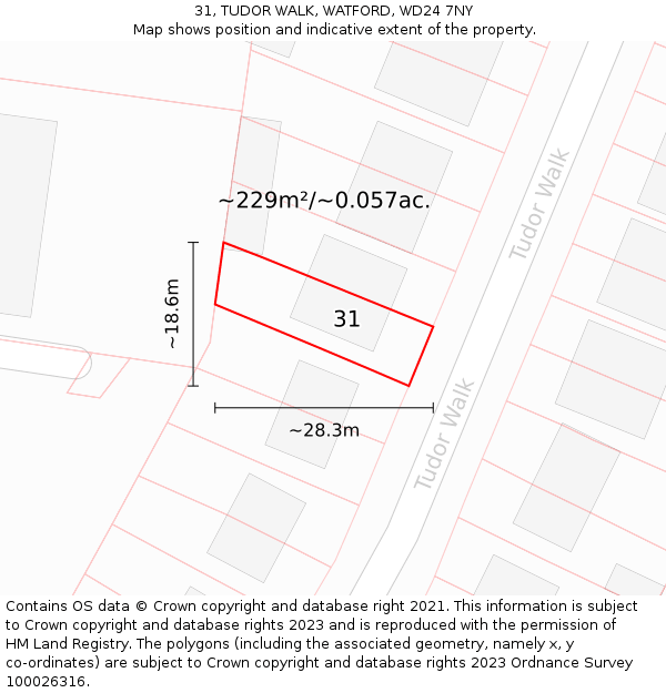 31, TUDOR WALK, WATFORD, WD24 7NY: Plot and title map