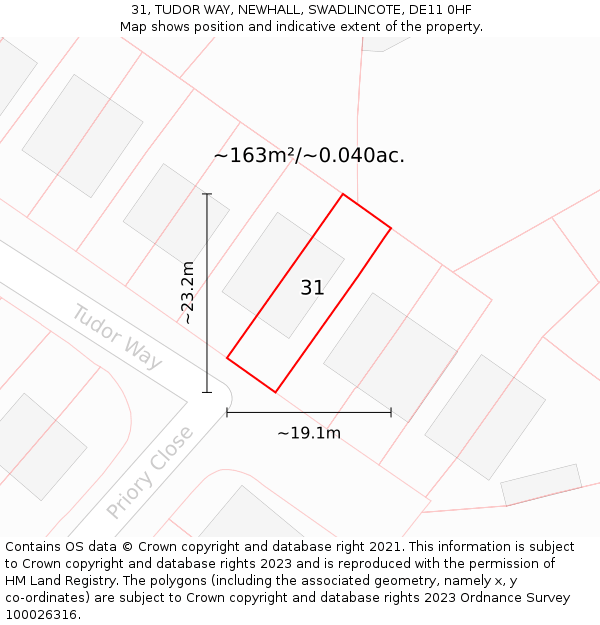 31, TUDOR WAY, NEWHALL, SWADLINCOTE, DE11 0HF: Plot and title map