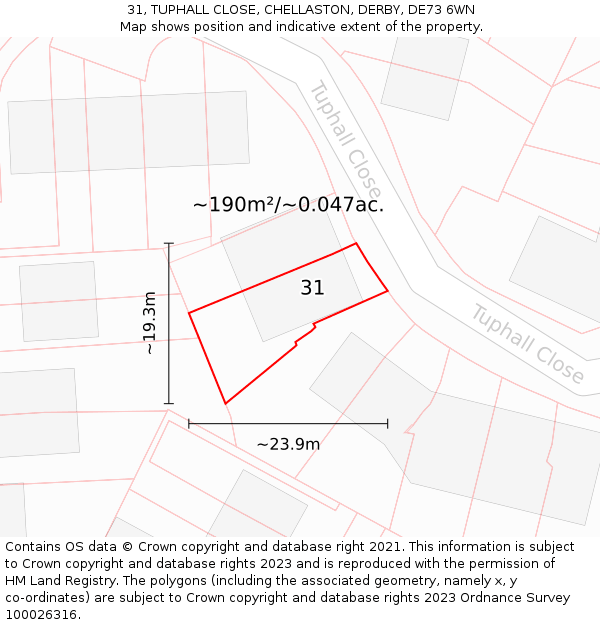 31, TUPHALL CLOSE, CHELLASTON, DERBY, DE73 6WN: Plot and title map