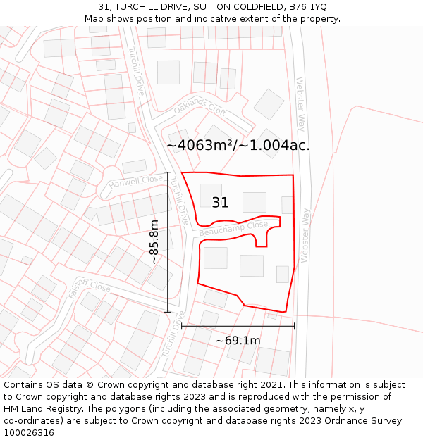 31, TURCHILL DRIVE, SUTTON COLDFIELD, B76 1YQ: Plot and title map