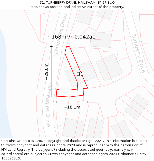 31, TURNBERRY DRIVE, HAILSHAM, BN27 3UQ: Plot and title map