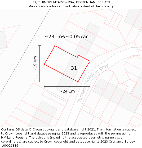 31, TURNERS MEADOW WAY, BECKENHAM, BR3 4TB: Plot and title map