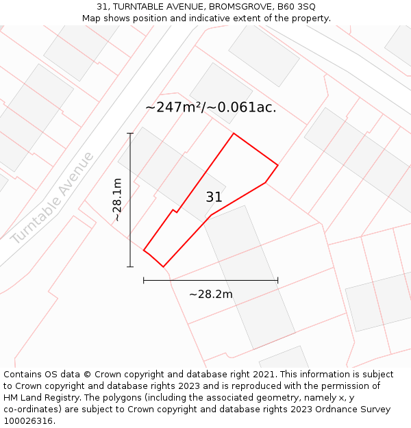 31, TURNTABLE AVENUE, BROMSGROVE, B60 3SQ: Plot and title map