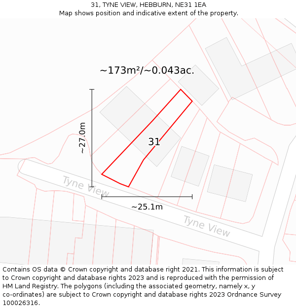 31, TYNE VIEW, HEBBURN, NE31 1EA: Plot and title map