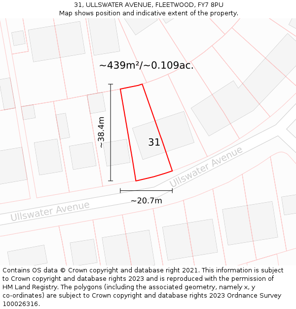 31, ULLSWATER AVENUE, FLEETWOOD, FY7 8PU: Plot and title map