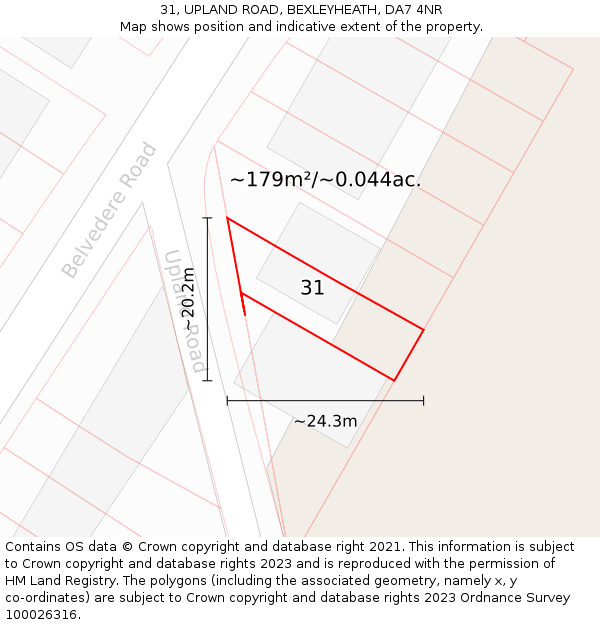 31, UPLAND ROAD, BEXLEYHEATH, DA7 4NR: Plot and title map