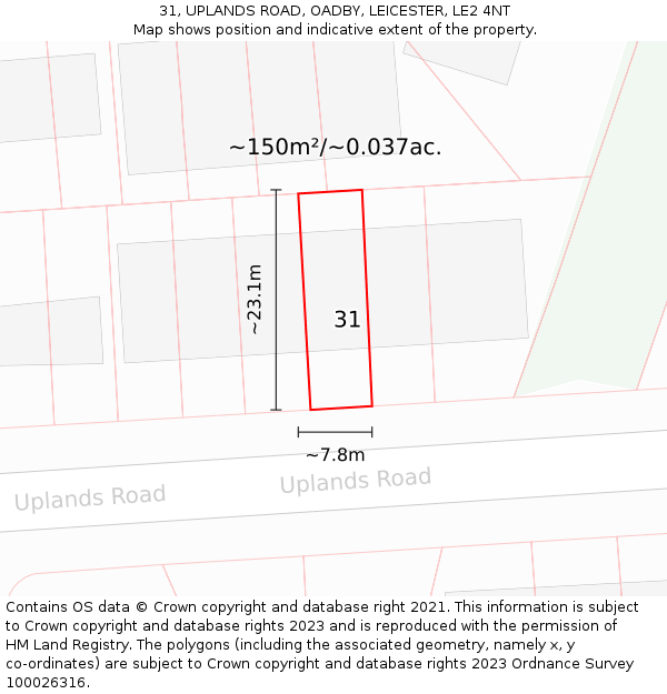 31, UPLANDS ROAD, OADBY, LEICESTER, LE2 4NT: Plot and title map